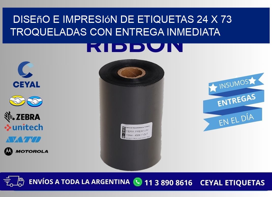 Diseño e impresión de etiquetas 24 x 73 troqueladas con entrega inmediata