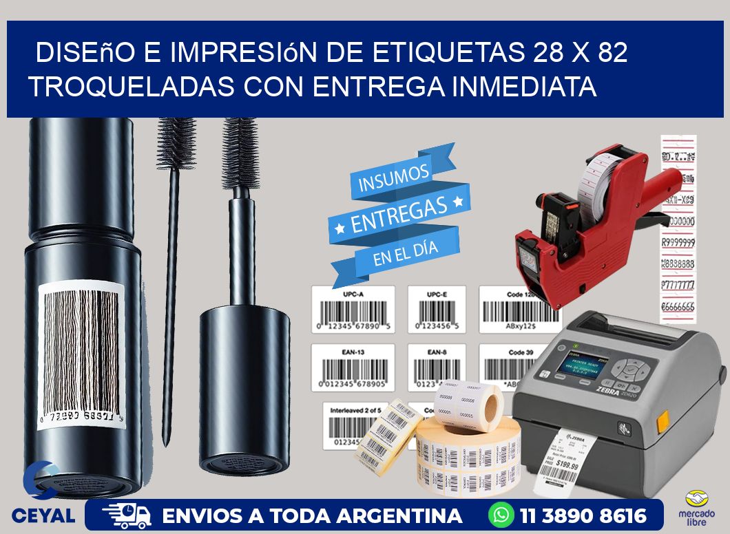 Diseño e impresión de etiquetas 28 x 82 troqueladas con entrega inmediata