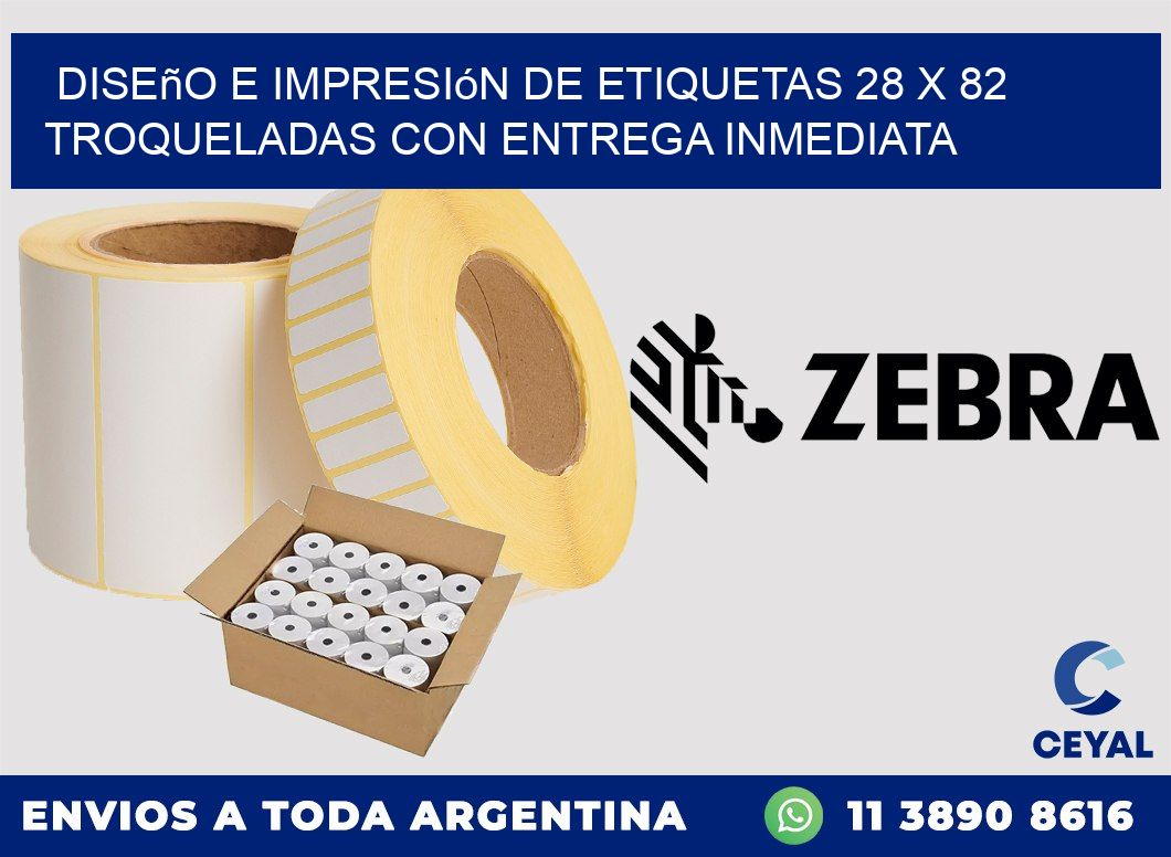 Diseño e impresión de etiquetas 28 x 82 troqueladas con entrega inmediata