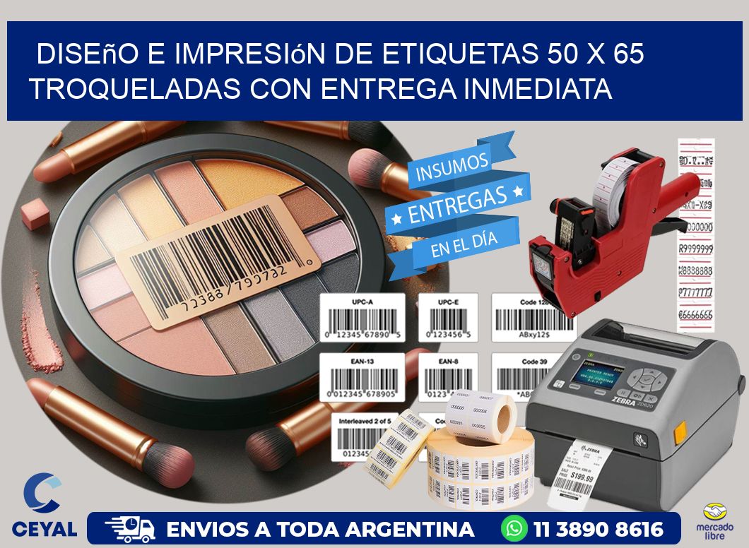 Diseño e impresión de etiquetas 50 x 65 troqueladas con entrega inmediata
