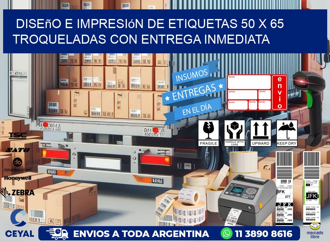Diseño e impresión de etiquetas 50 x 65 troqueladas con entrega inmediata