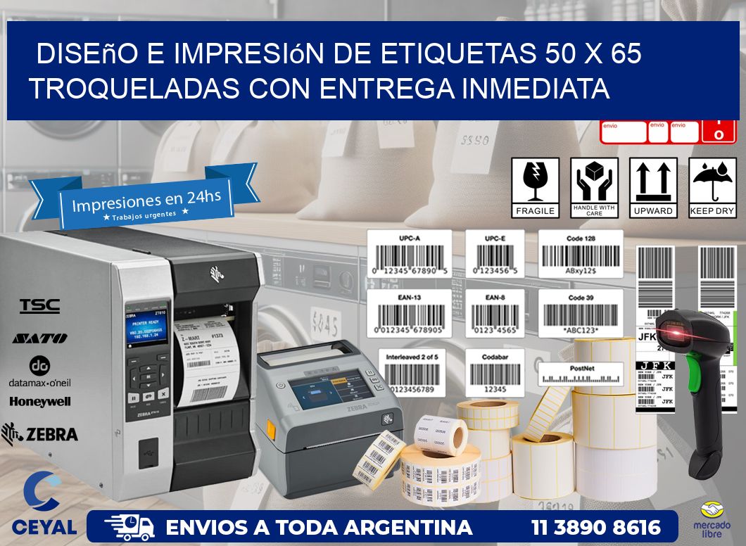 Diseño e impresión de etiquetas 50 x 65 troqueladas con entrega inmediata
