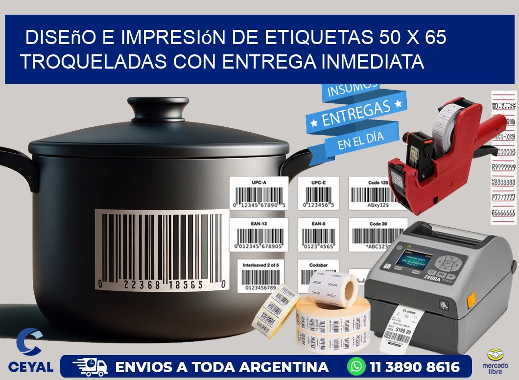 Diseño e impresión de etiquetas 50 x 65 troqueladas con entrega inmediata