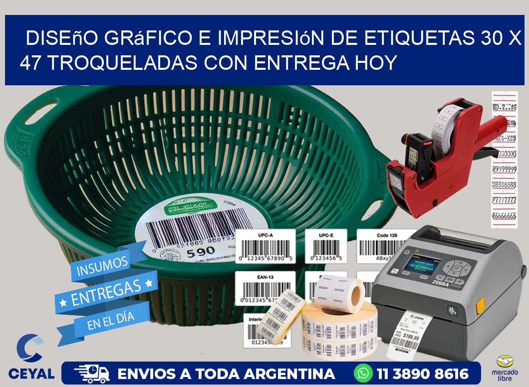 Diseño gráfico e impresión de etiquetas 30 x 47 troqueladas con entrega hoy
