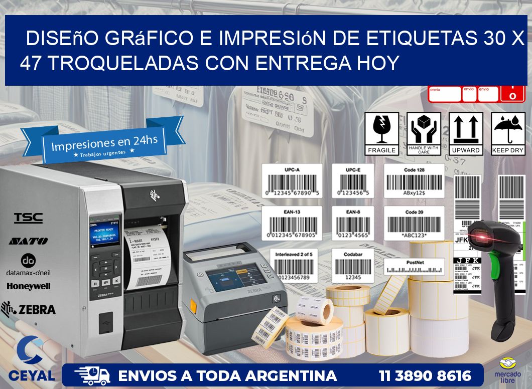 Diseño gráfico e impresión de etiquetas 30 x 47 troqueladas con entrega hoy