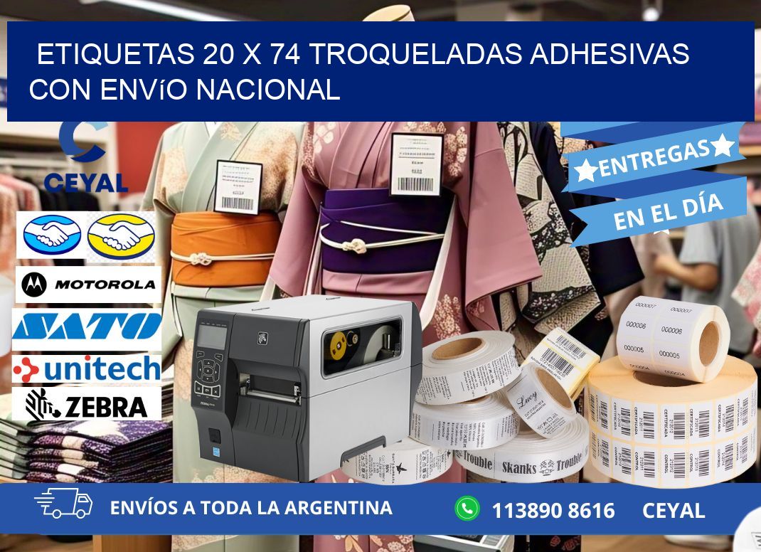 Etiquetas 20 x 74 troqueladas adhesivas con envío nacional