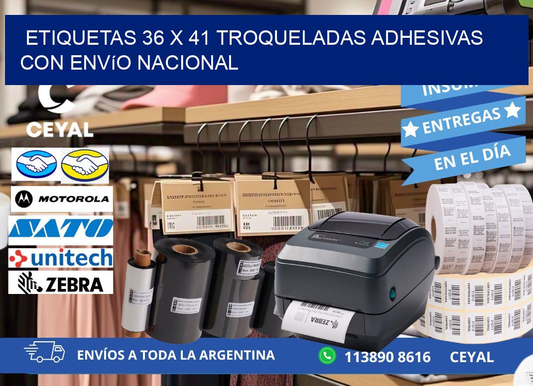 Etiquetas 36 x 41 troqueladas adhesivas con envío nacional