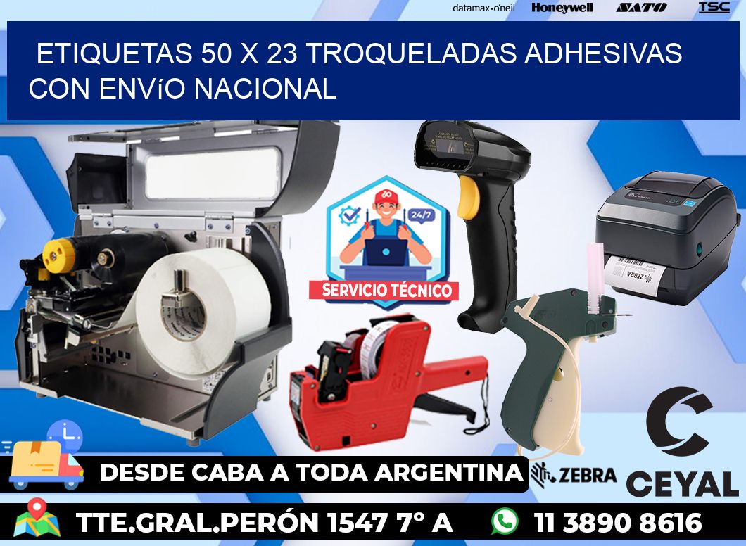 Etiquetas 50 x 23 troqueladas adhesivas con envío nacional