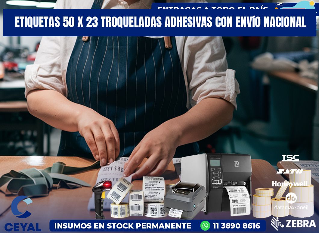Etiquetas 50 x 23 troqueladas adhesivas con envío nacional