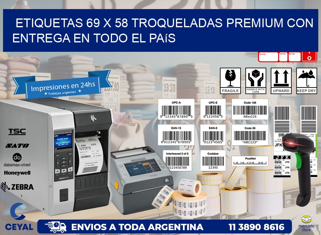 Etiquetas 69 x 58 troqueladas premium con entrega en todo el país
