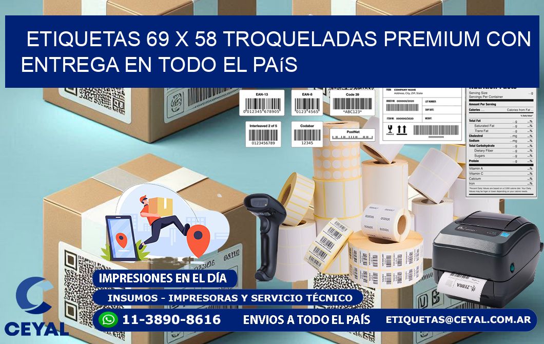 Etiquetas 69 x 58 troqueladas premium con entrega en todo el país