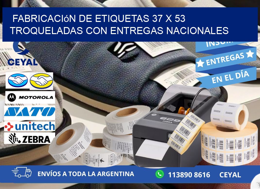 Fabricación de etiquetas 37 x 53 troqueladas con entregas nacionales