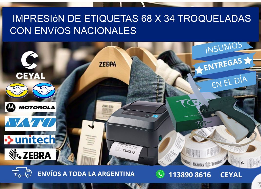 Impresión de etiquetas 68 x 34 troqueladas con envíos nacionales