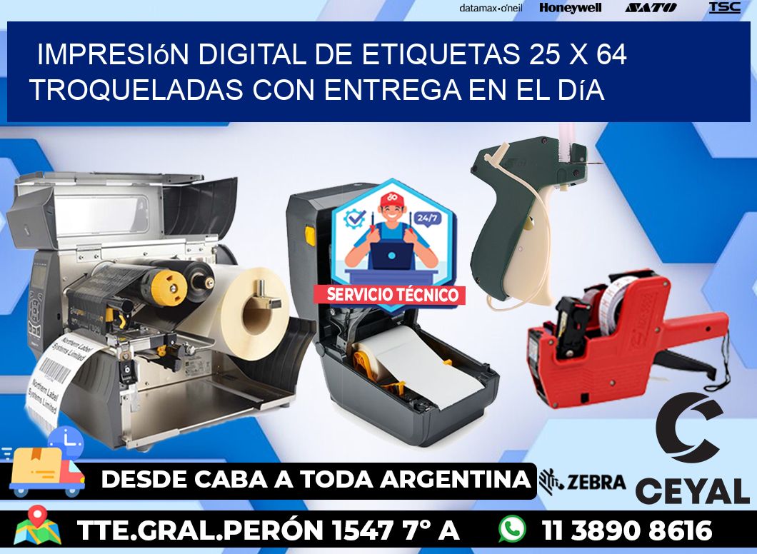 Impresión digital de etiquetas 25 x 64 troqueladas con entrega en el día
