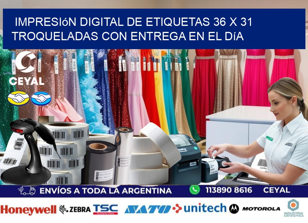 Impresión digital de etiquetas 36 x 31 troqueladas con entrega en el día