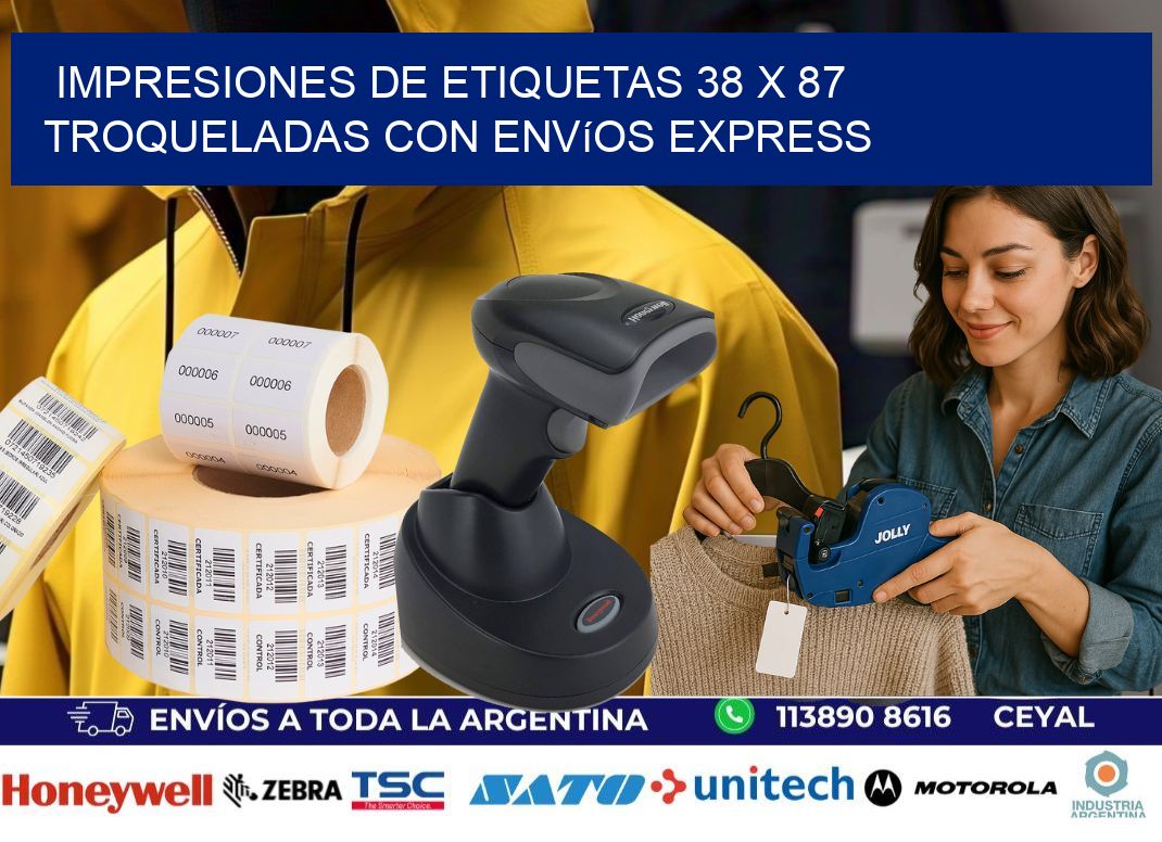 Impresiones de etiquetas 38 x 87 troqueladas con envíos express
