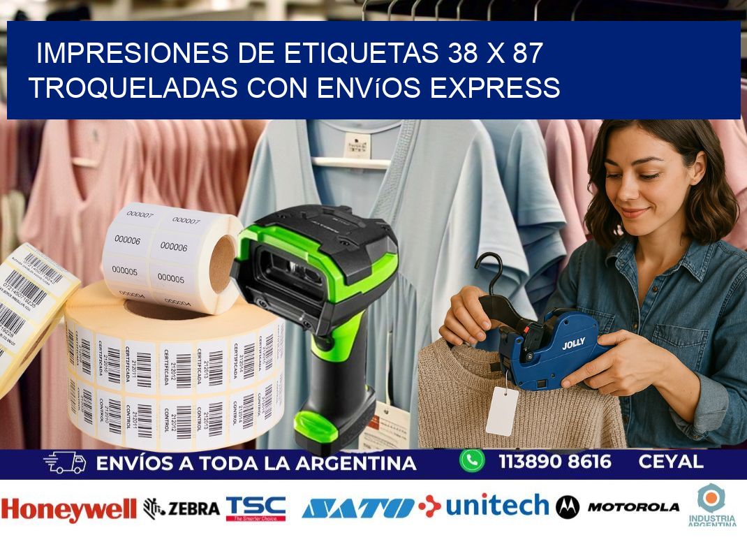 Impresiones de etiquetas 38 x 87 troqueladas con envíos express