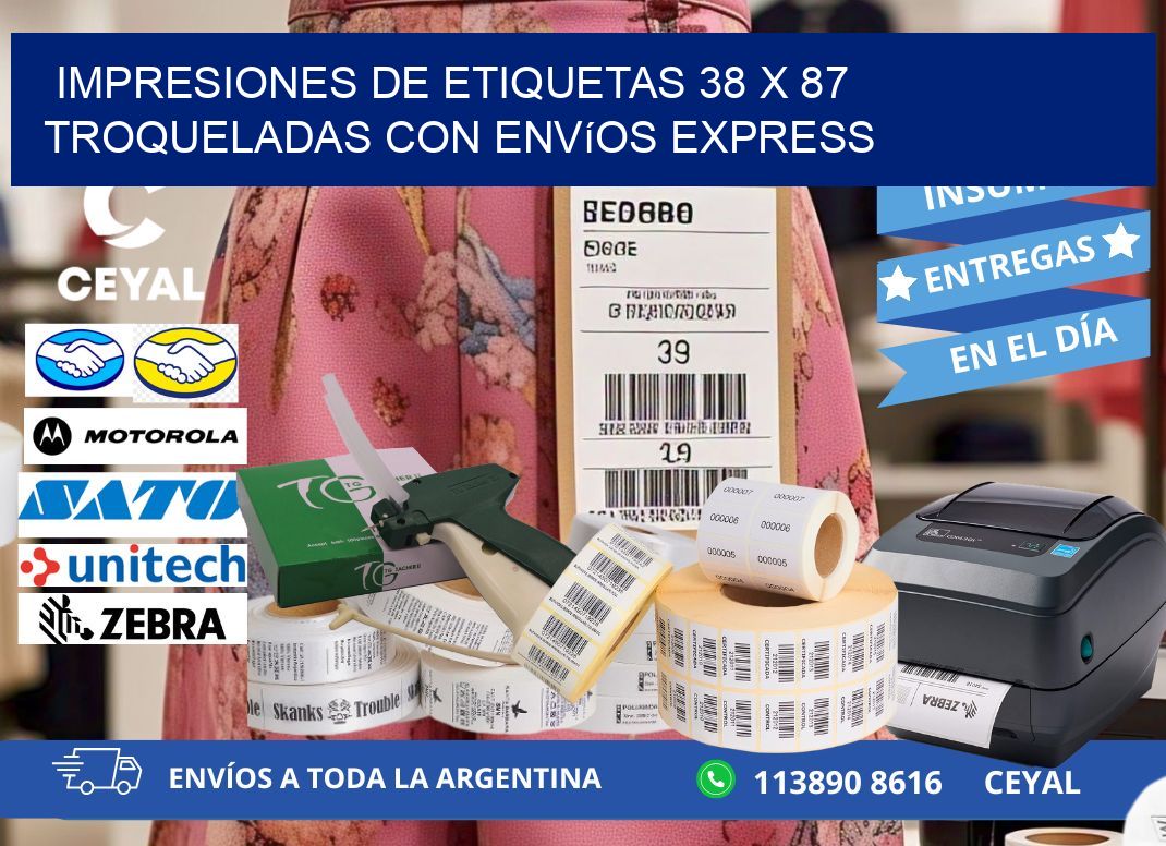 Impresiones de etiquetas 38 x 87 troqueladas con envíos express