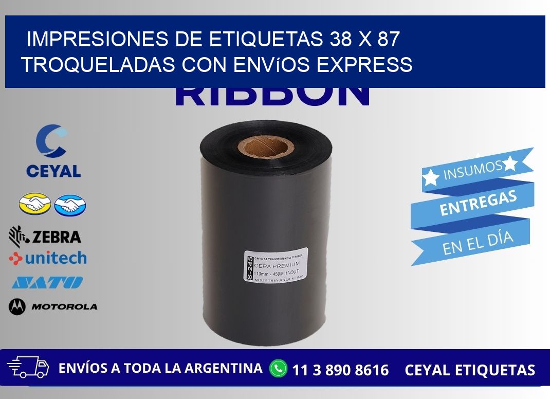 Impresiones de etiquetas 38 x 87 troqueladas con envíos express