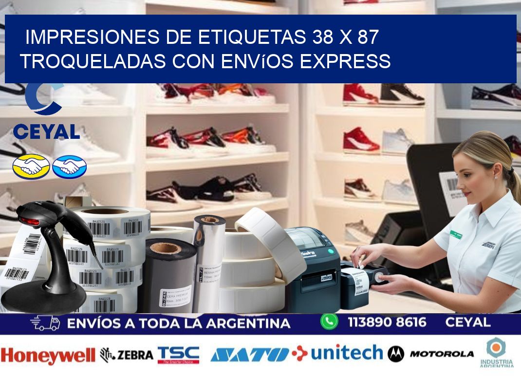 Impresiones de etiquetas 38 x 87 troqueladas con envíos express