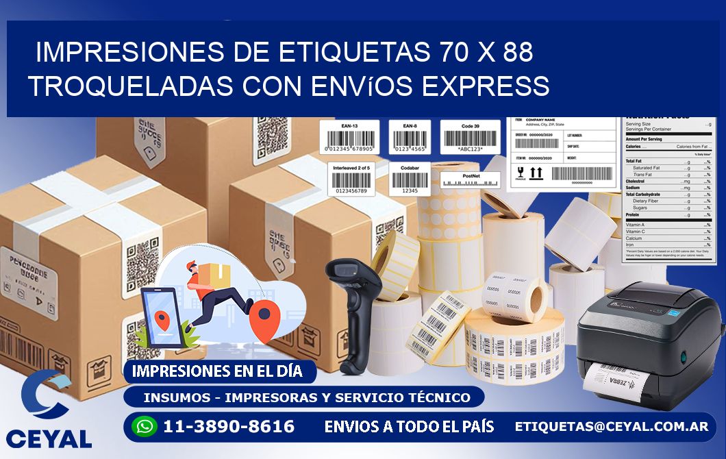 Impresiones de etiquetas 70 x 88 troqueladas con envíos express