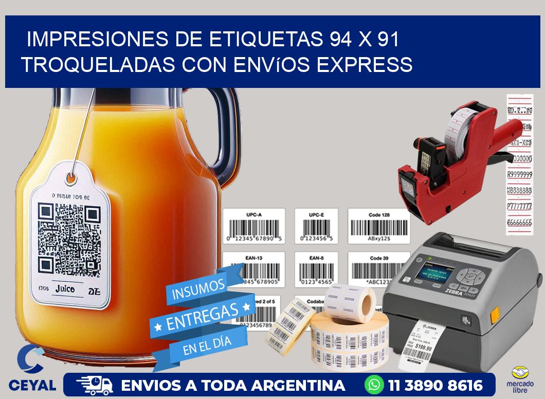 Impresiones de etiquetas 94 x 91 troqueladas con envíos express