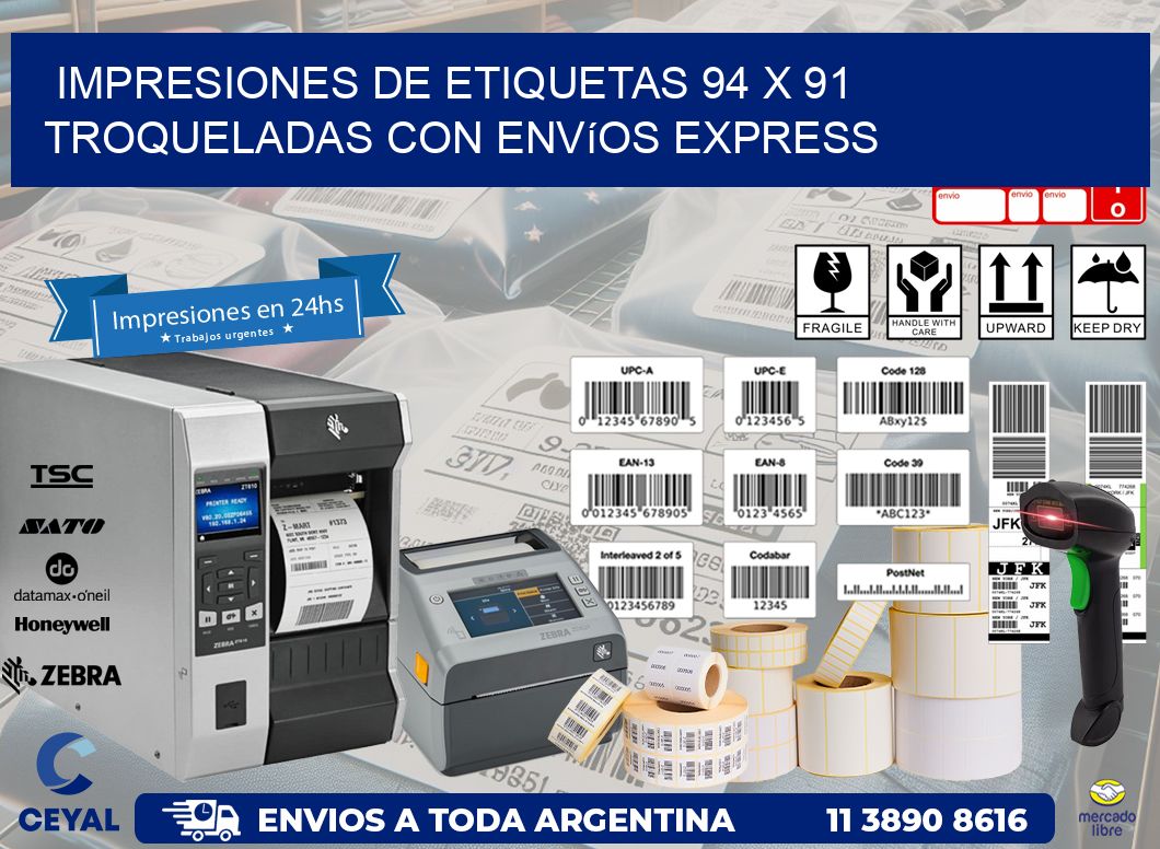 Impresiones de etiquetas 94 x 91 troqueladas con envíos express