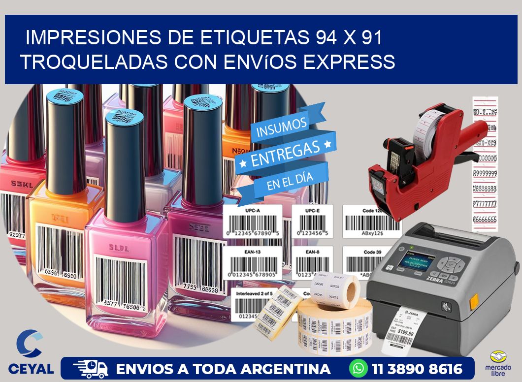 Impresiones de etiquetas 94 x 91 troqueladas con envíos express