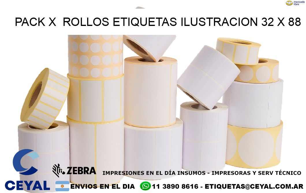 Pack X  Rollos Etiquetas Ilustracion 32 x 88