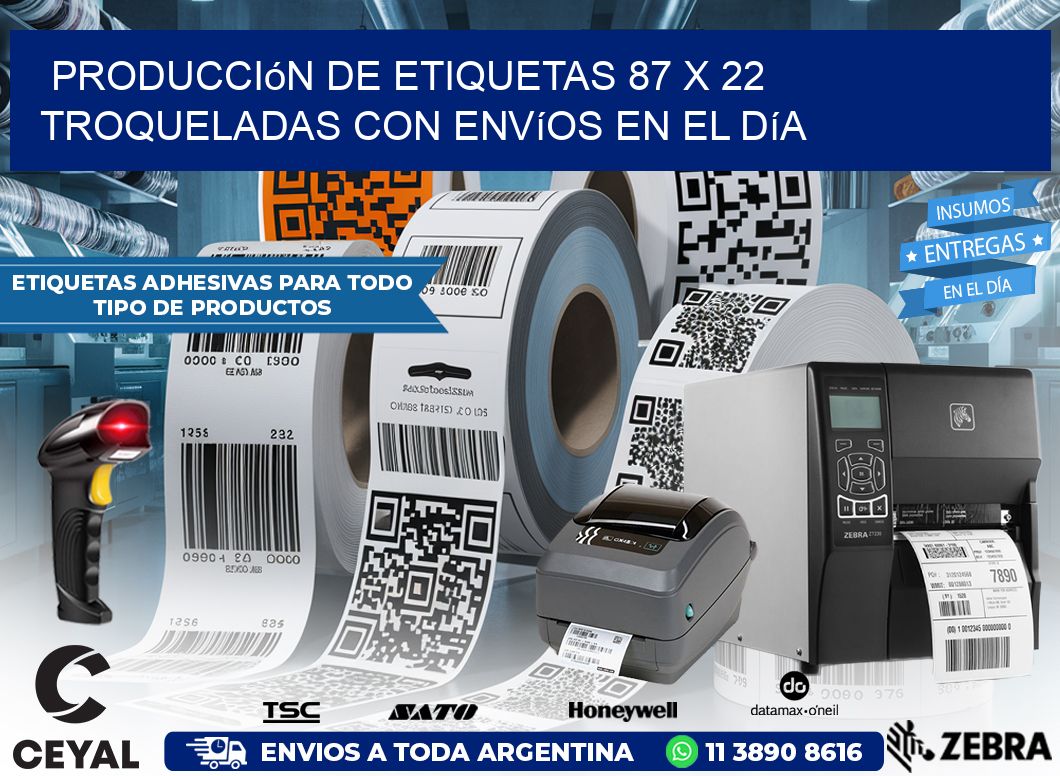 Producción de etiquetas 87 x 22 troqueladas con envíos en el día