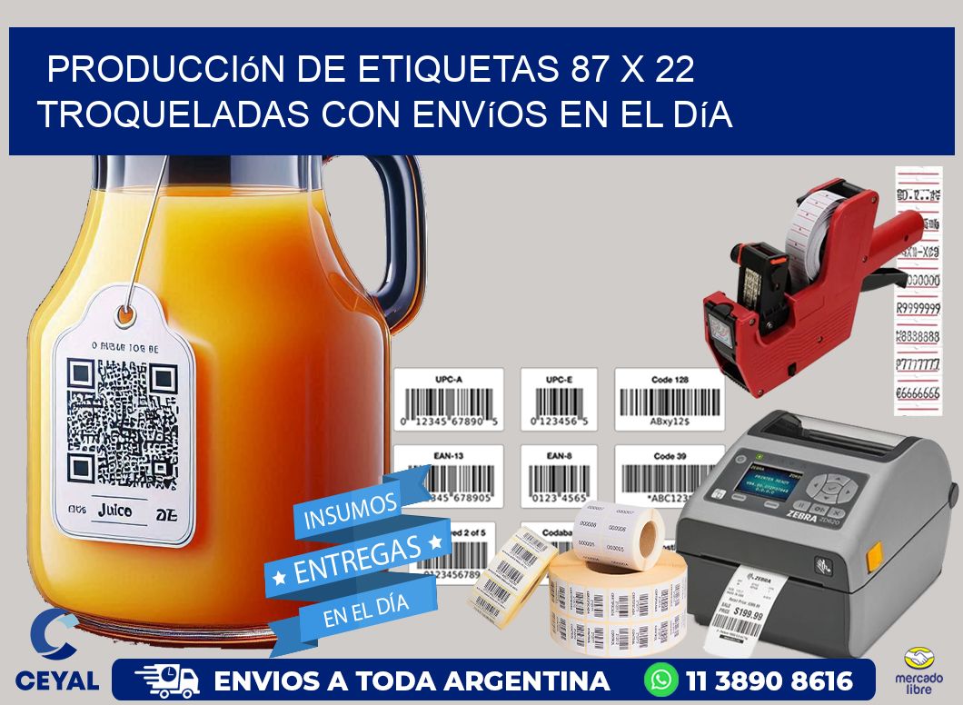 Producción de etiquetas 87 x 22 troqueladas con envíos en el día