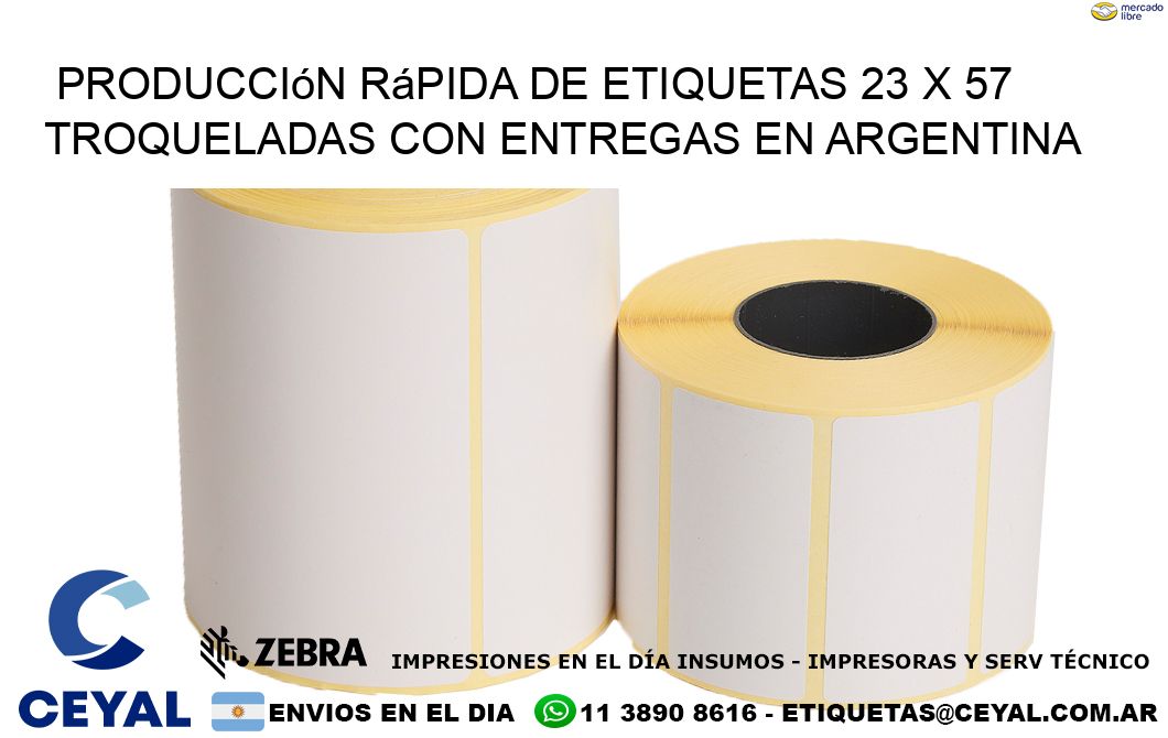 Producción rápida de etiquetas 23 x 57 troqueladas con entregas en Argentina