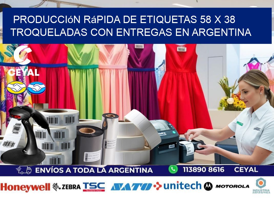 Producción rápida de etiquetas 58 x 38 troqueladas con entregas en Argentina