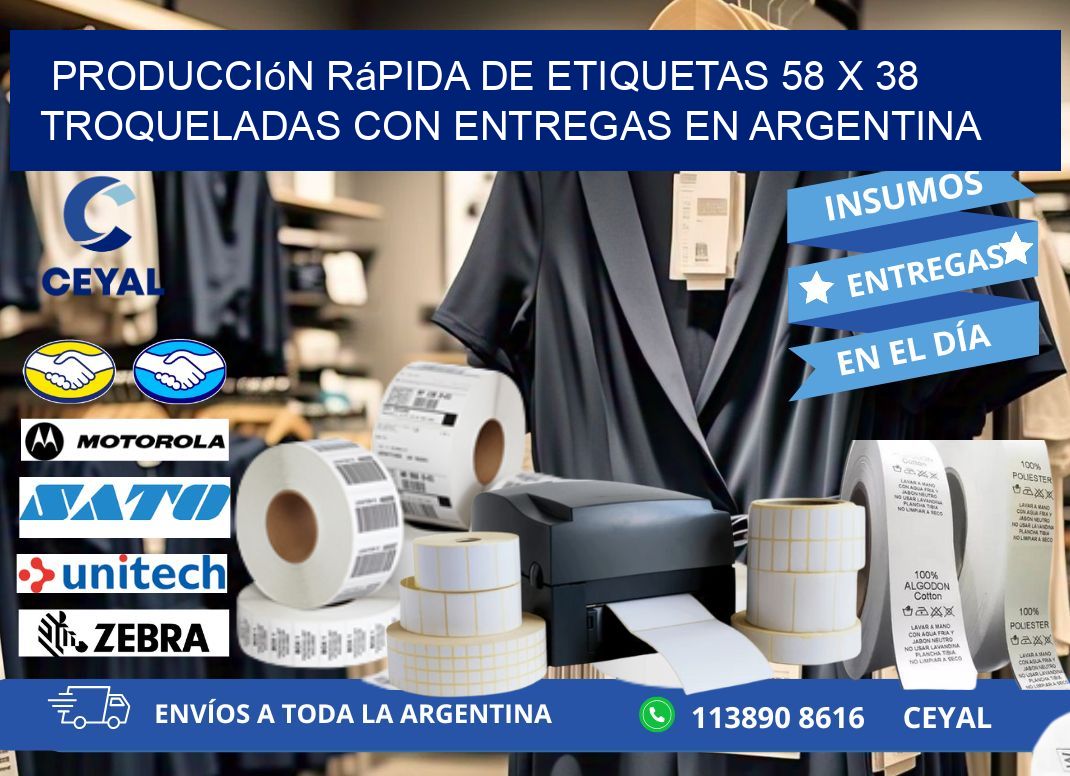 Producción rápida de etiquetas 58 x 38 troqueladas con entregas en Argentina
