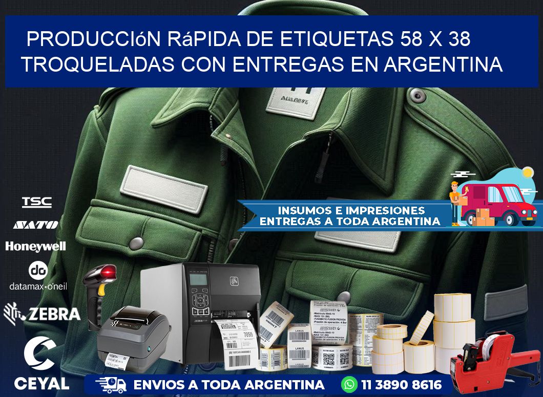 Producción rápida de etiquetas 58 x 38 troqueladas con entregas en Argentina