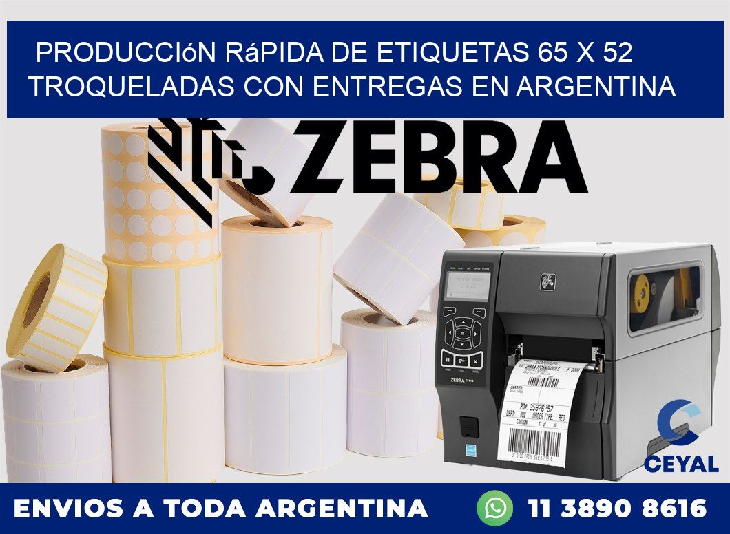 Producción rápida de etiquetas 65 x 52 troqueladas con entregas en Argentina