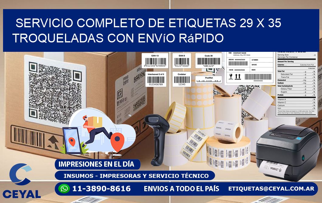 Servicio completo de etiquetas 29 x 35 troqueladas con envío rápido