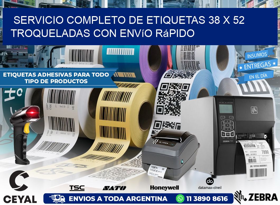 Servicio completo de etiquetas 38 x 52 troqueladas con envío rápido