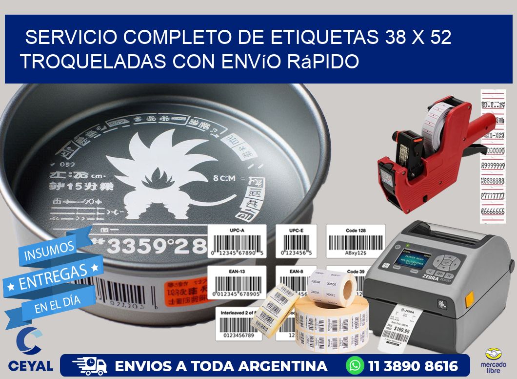 Servicio completo de etiquetas 38 x 52 troqueladas con envío rápido