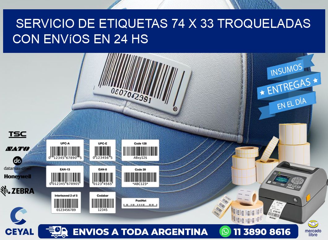 Servicio de etiquetas 74 x 33 troqueladas con envíos en 24 hs
