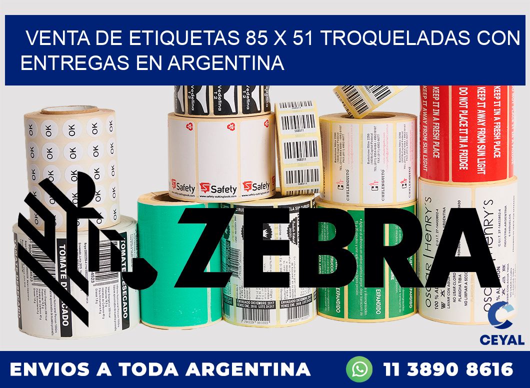 Venta de etiquetas 85 x 51 troqueladas con entregas en Argentina