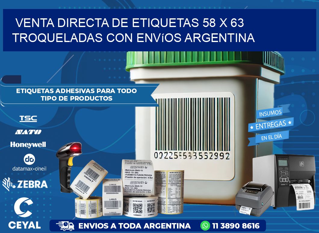 Venta directa de etiquetas 58 x 63 troqueladas con envíos Argentina