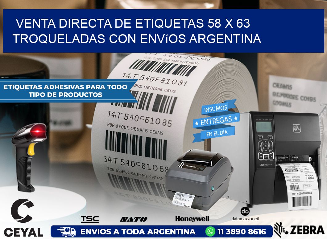 Venta directa de etiquetas 58 x 63 troqueladas con envíos Argentina