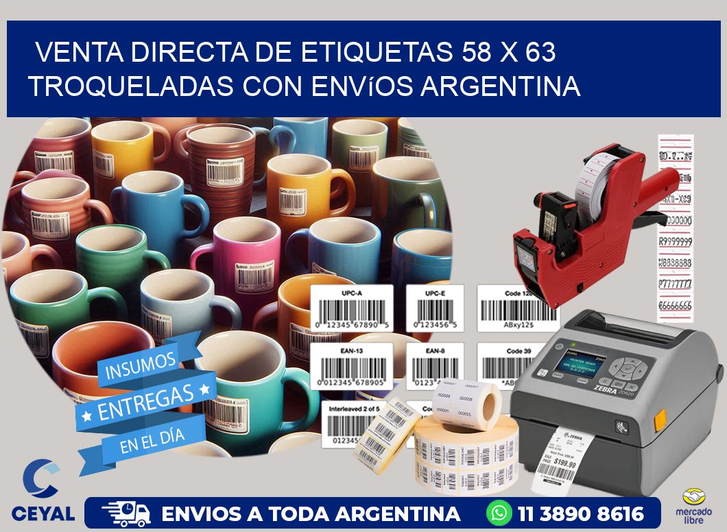 Venta directa de etiquetas 58 x 63 troqueladas con envíos Argentina