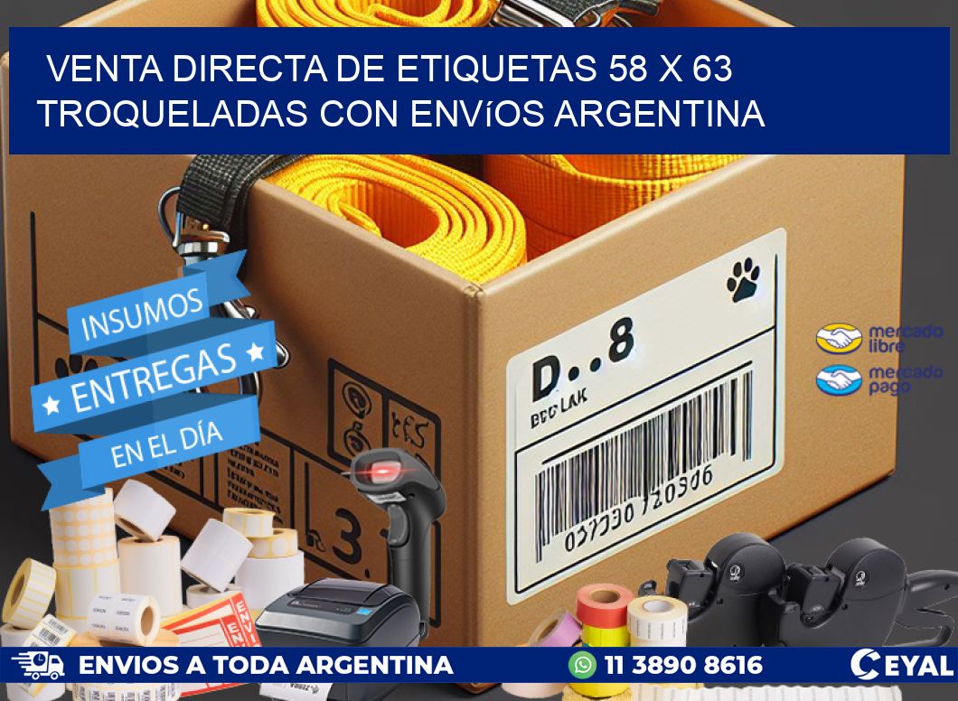Venta directa de etiquetas 58 x 63 troqueladas con envíos Argentina