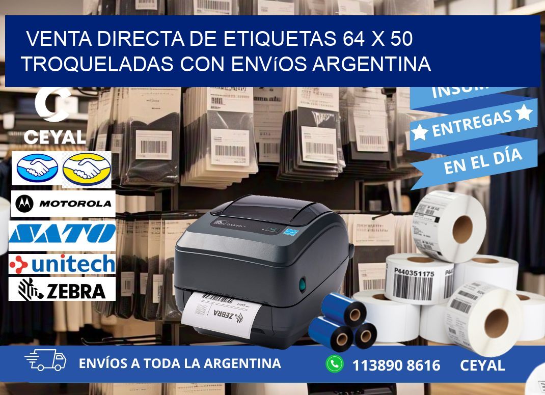 Venta directa de etiquetas 64 x 50 troqueladas con envíos Argentina