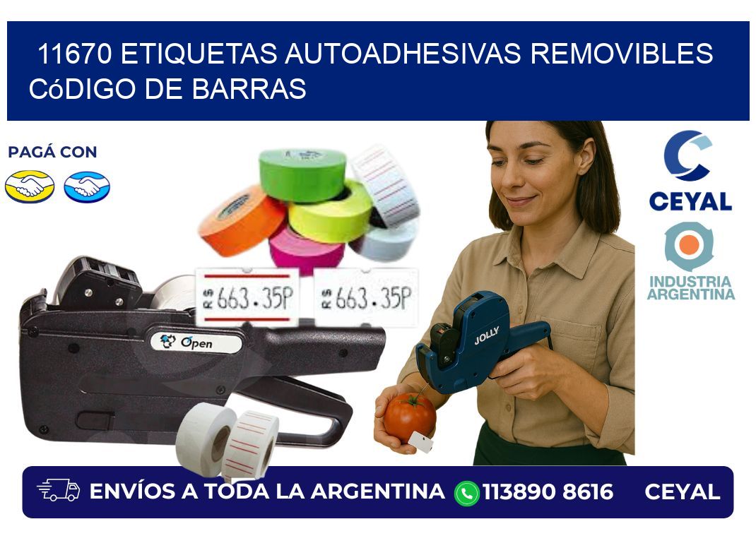 11670 etiquetas autoadhesivas removibles código de barras