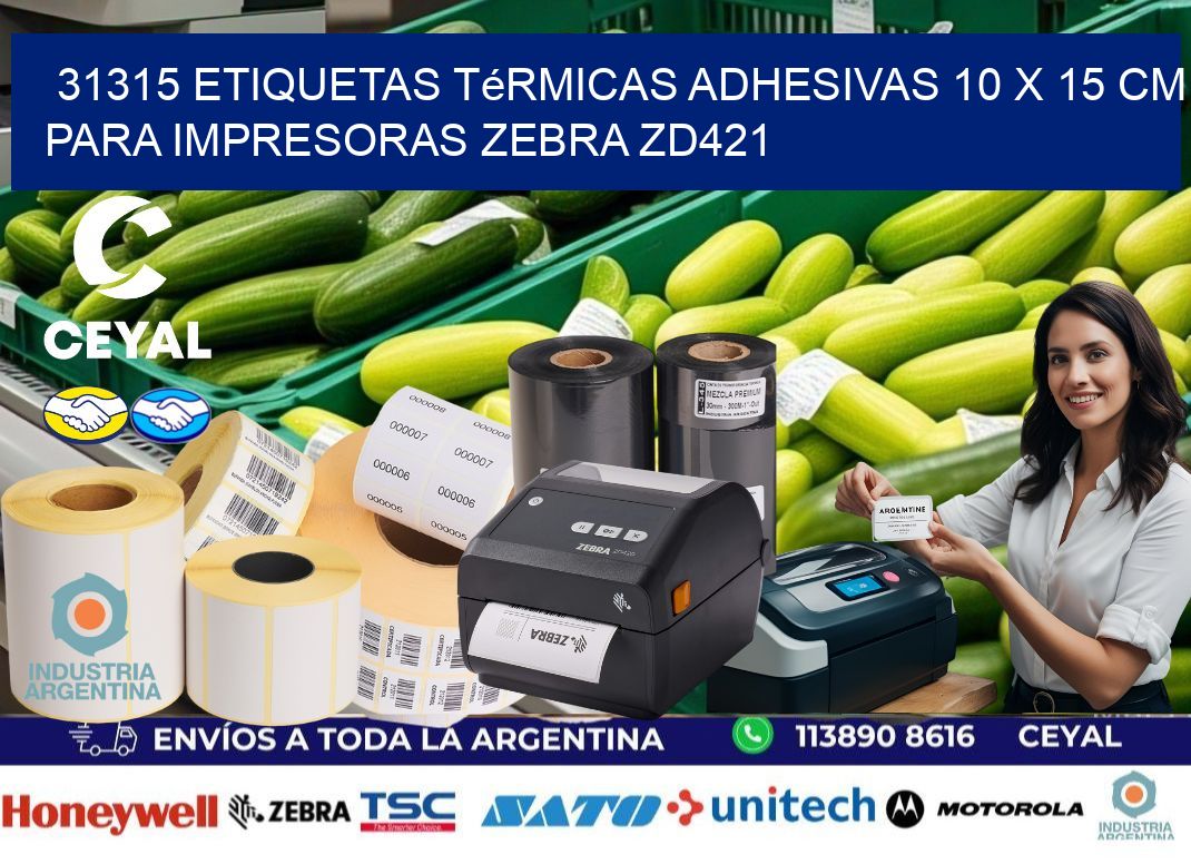 31315 Etiquetas Térmicas Adhesivas 10 x 15 cm para Impresoras Zebra ZD421