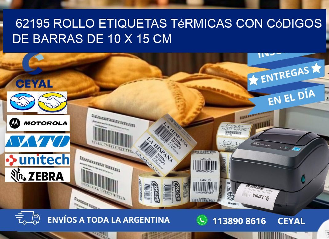 62195 Rollo etiquetas térmicas con Códigos de Barras de 10 x 15 cm