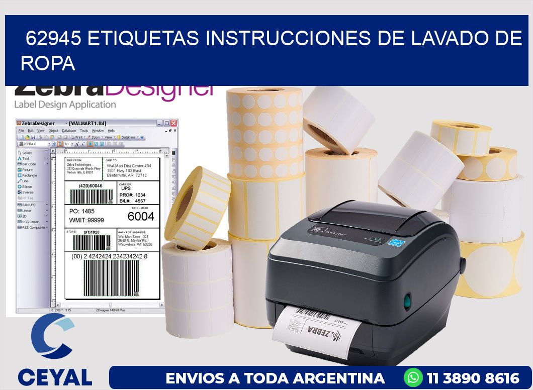 62945 etiquetas instrucciones de lavado de ropa